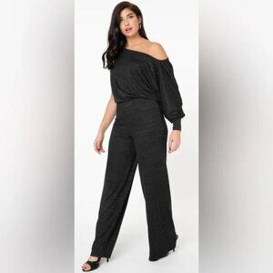 NWT XS 2 Unique Vintage Black Sparkle One Sleeve Yvonne Jumpsuit
